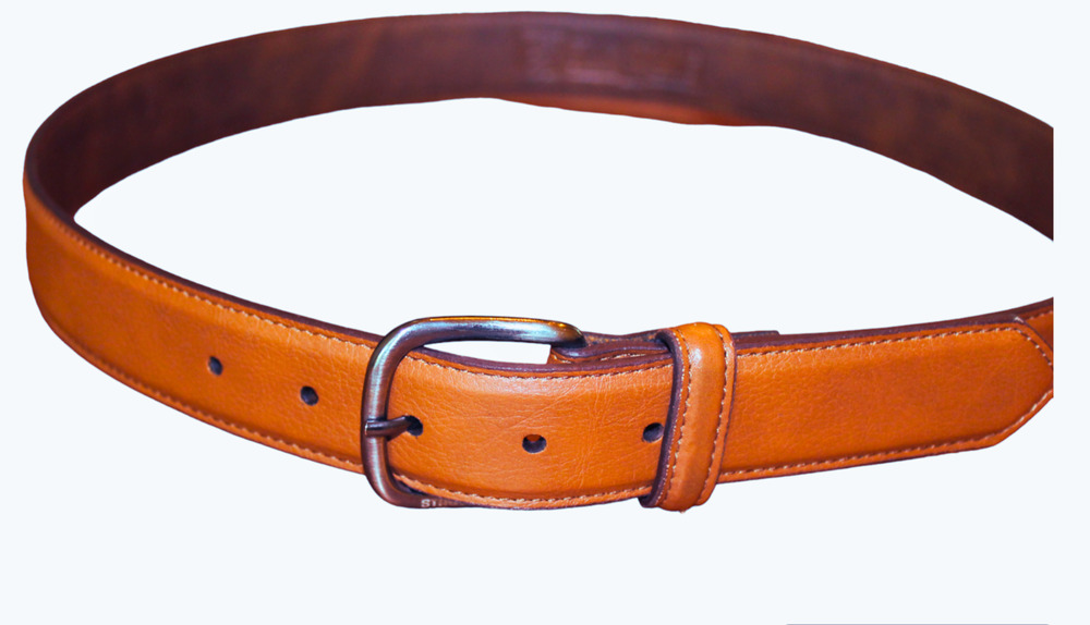 Genuine Leather Belt Adult Size 38 Brown With Pewter Tone Buckle by Stacie Adams